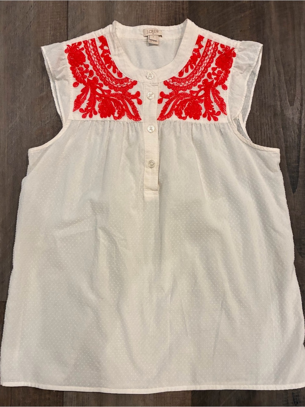 J Crew Sleeveless White Top Embroidered Size 4